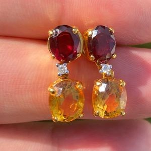 New Diamond Citrine & Garnet Drop Earrings with 18k